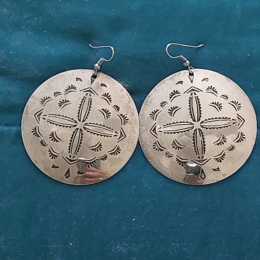 Large Round Silver Earrings